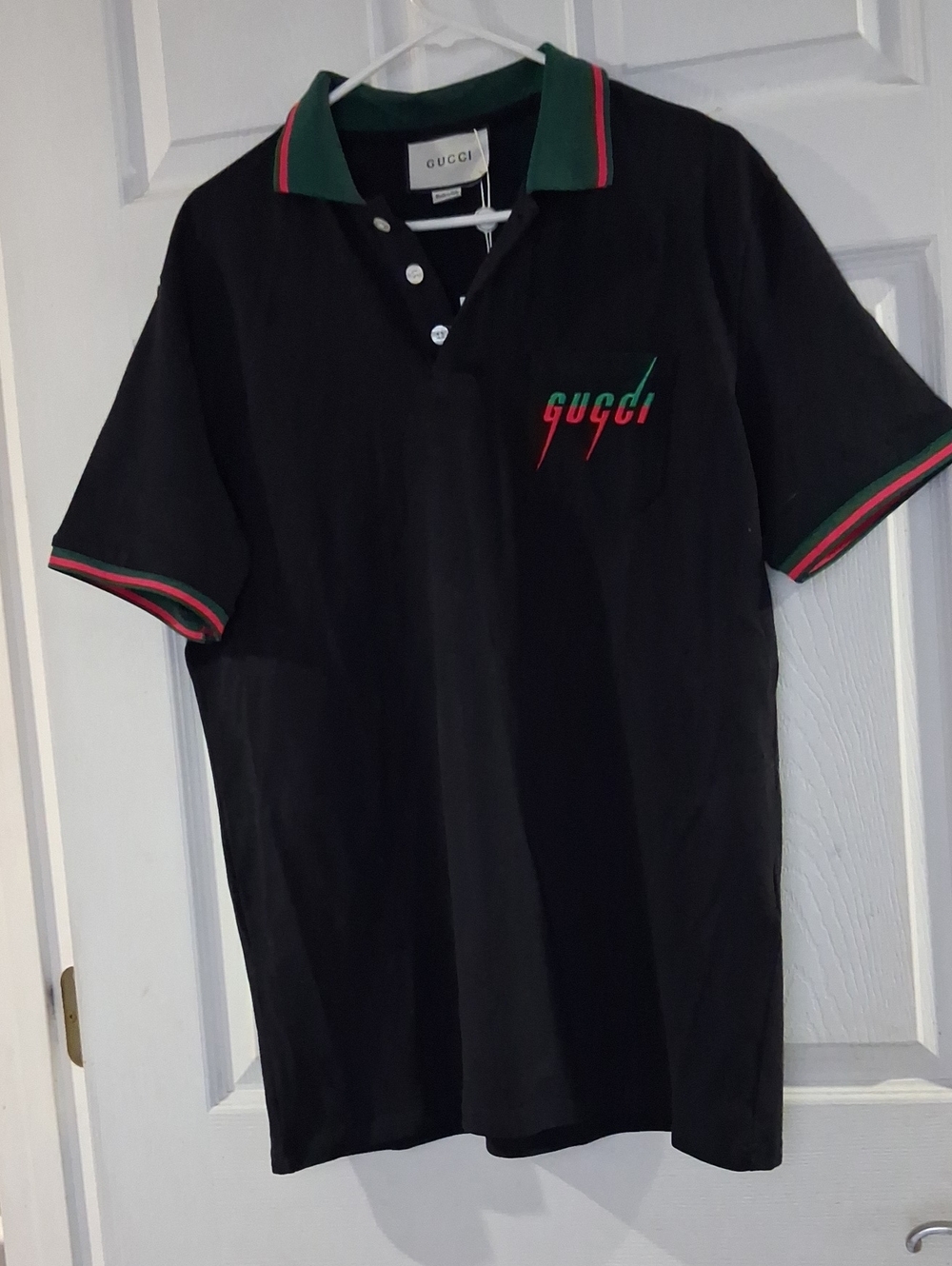 NWT Gucci Men’s Black Polo Shirt with Green & Red Trim
